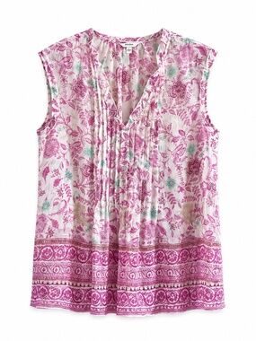 Sonoma White & Pink Sheer Floral Blouse w Ruffle Neckline - Size Medium EUC